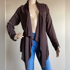 Brown Draped Open Front Cardigan